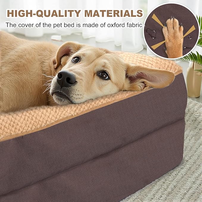 JOYELF Orthopedic Dog Bed for Large Dogs, Waterproof &amp; Washable Cover, Nonskid, Coffee