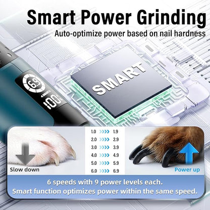 Casfuy Smart 6-Speed Dog Nail Grinder - 50% More Power Pet Nail Grinder with 2 LED Lights Quiet Rechargeable Electric Dog Nail Trimmers File Toenail Grinder for Large Medium Small Dogs &amp; Cats (DB)