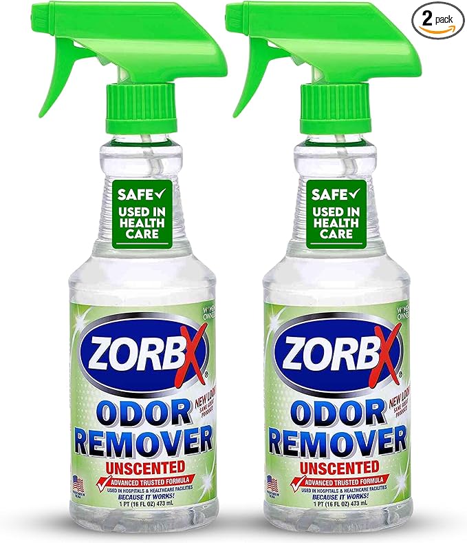 ZORBX Unscented Odor Eliminator for Strong Odor 16 oz - Pack of 2 - Used in Hospitals &amp; Healthcare Facilities - Advanced Trusted Formula, Fast-Acting Odor Remover Spray for Dog, Cat, House &amp; Carpet