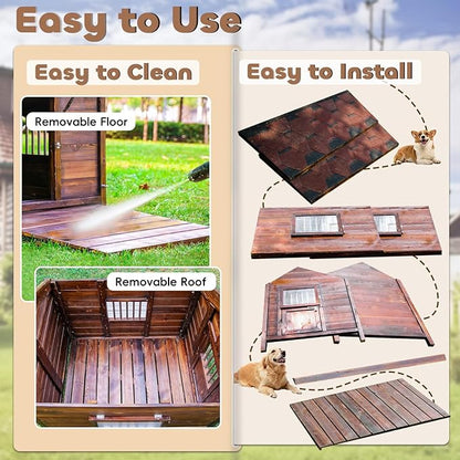 Dog House Outdoor for Large Breed Dogs with Removable Floor&amp;Roof,Warm Big Dog Houses for Medium Dogs,Heavy Duty Indoor Pet House,5XL-68.11"(D) X 54.33"(W) X 58.27 "(H)