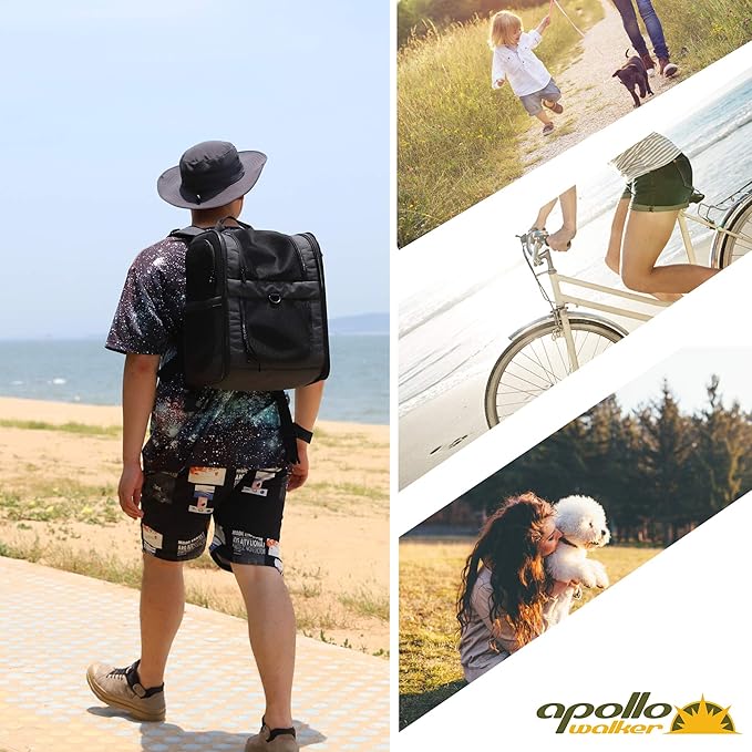 Apollo Walker Dog &amp; Cat Carrier Backpack for 4-15lb Pets - Ventilated Safe Design with Padded Back Support, Breathable Mesh Pet Backpack for Hiking, Travel, Outdoor (Black)