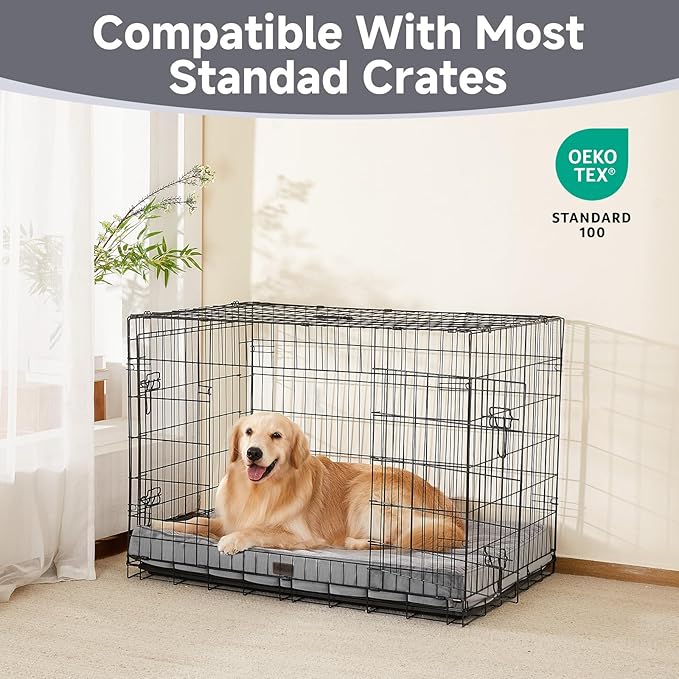 OhGeni Orthopedic Waterproof &amp; Machine Washable Dog Bed for Large Pets, Suitable for Crates, 25D Egg Crate Foam, Non-Slip Bottom &amp; Removable Cover, Corduroy Fabric, 41 Inches(Gray)