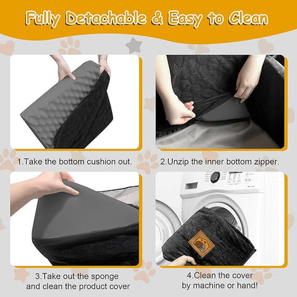 Dog Car Seat for Small/Medium Dogs, Memory Foam Dog Booster Seat, Travel Safety with Washable Removable Cover, Storage Pockets for Dogs up to 35 lbs(Black)