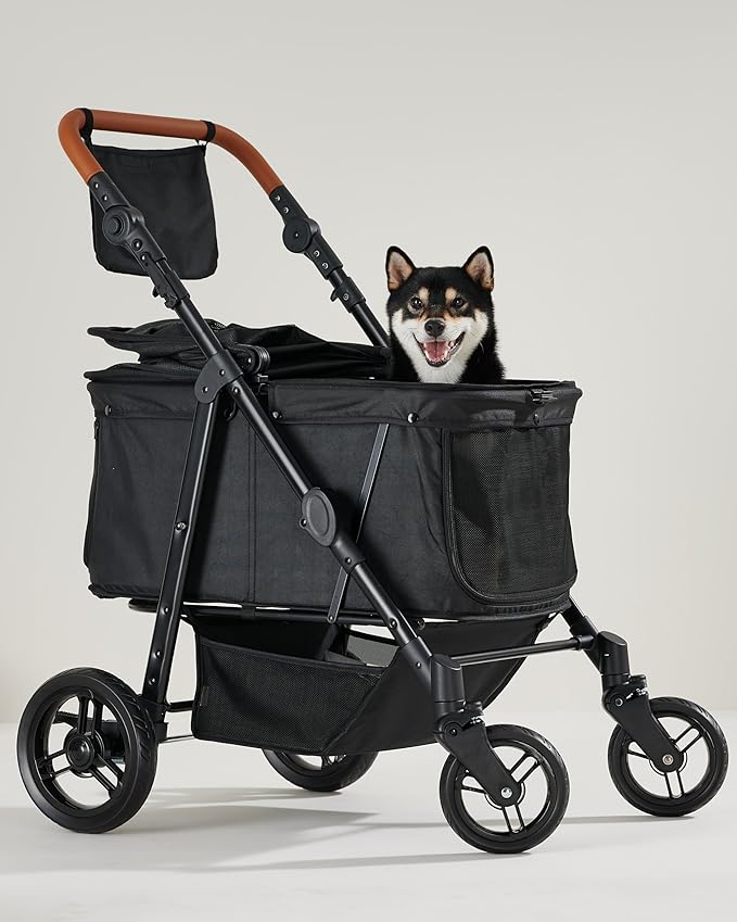 Medium Dog Stroller for Large Dogs, pet Stroller for Medium Dogs Up to 66lbs, All-Terrain with Adjustable Handle &amp; Canopy, Sun Shades, Storage Organizer, Waterproof Oxford Fiber