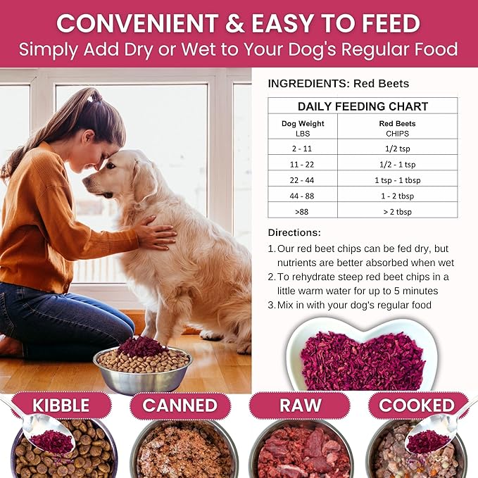 Olewo Original Red Beets for Dogs – Natural Dog Anti Itch, Dog Food Topper, Skin &amp; Coat Support – Dehydrated Vegetables for Dogs, Dog Supplements &amp; Vitamins, Toppers for Dogs, Fiber for Dogs, 5.5 lbs