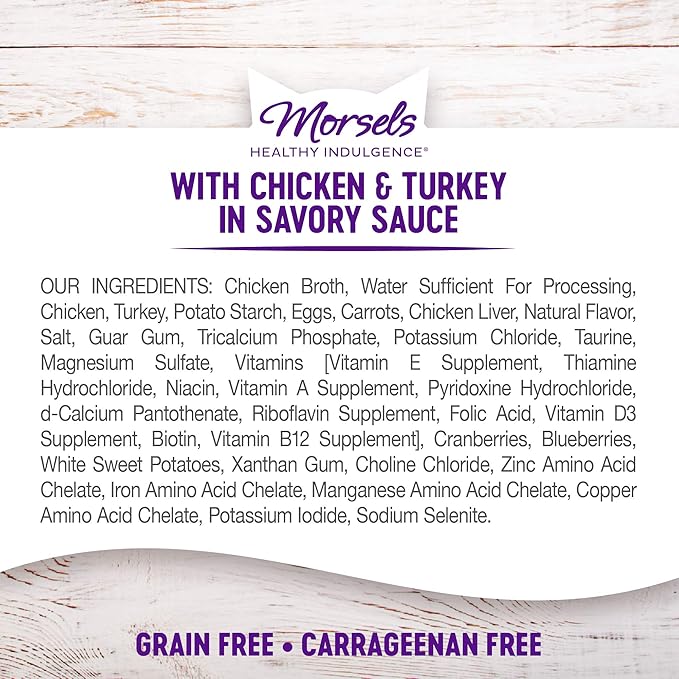 Wellness Healthly Indulgence Morsels Adult Wet Cat Food, Natural, Protein-Rich, Grain Free, 3 Ounce Pouch, 24 Pack, (Chicken &amp; Turkey)