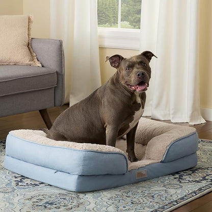 TOWN &amp; COUNTRY EVERYDAY CuddleTown Comfy Solid Bolster Sofa Pet Bed, Supportive &amp; Calming Egg Crate Foam, Non-Slip Bottom, Machine Washable Cover, Cream, Large 35"x25"x8"