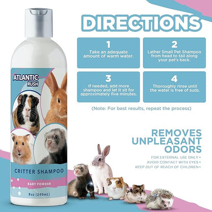 Critter Shampoo for Small Pets - 8oz Small Animal Baby Powder Scented Shampoo - Pet Shampoo for Small Critters Including Ferrets, Guinea Pigs, Rabbits, Hedgehogs, Hamsters &amp; Sugar Gliders