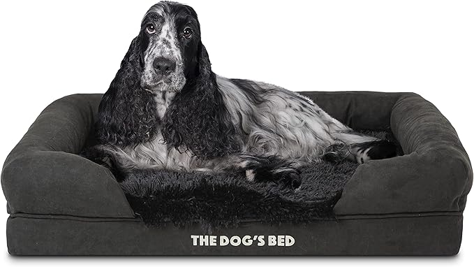 The Dog’s Bed, Medium Black Faux Fur 30x23.5, Memory Foam, Pain Relief: Arthritis, Hip &amp; Elbow Dysplasia, Post Surgery, Lameness, Supportive, Calming, Washable Cover, Veterinary Approved