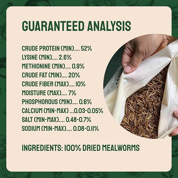 Dried Mealworms - 2 Lb Bag - High Protein Chicken Feed, Mealworms for Birds &amp; Chickens - Meal Worms for Wild Birds &amp; Turtles
