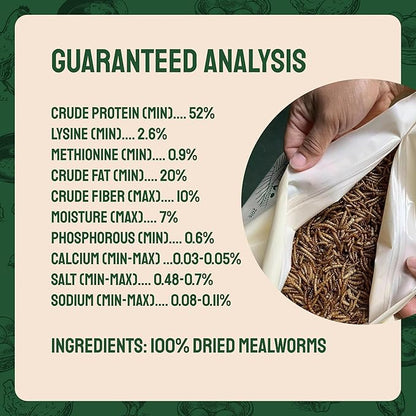 Dried Mealworms - 2 Lb Bag - High Protein Chicken Feed, Mealworms for Birds &amp; Chickens - Meal Worms for Wild Birds &amp; Turtles