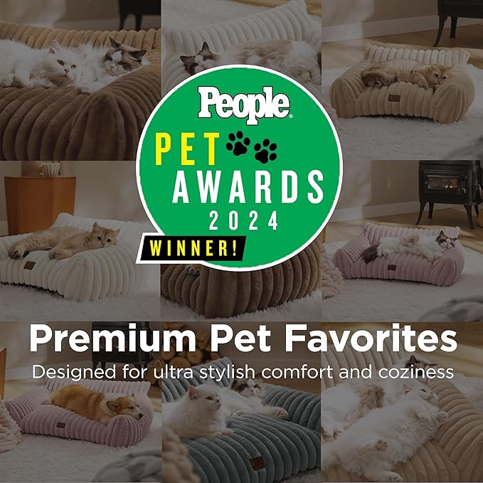 Bedsure Cute Dog Couch for Medium Dogs- Fluffy Pet Sofa, Dog Couch Bed with Removable, Washable Cover, Supportive Pet Bed for Medium Large Dogs, 36inch, Cream