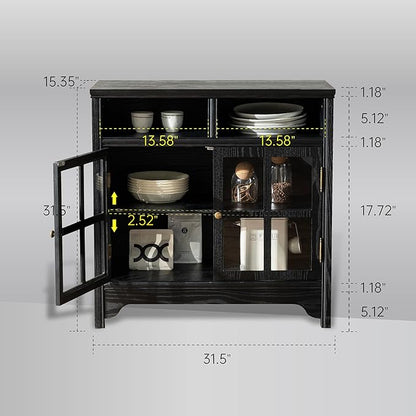 Chogori 31.5" Solid Wood Buffet Cabinet with Storage, Farmhouse Sideboard with 2 Doors, Coffee Bar Cabinet for Dining Room, Kitchen, or Living Room, Black