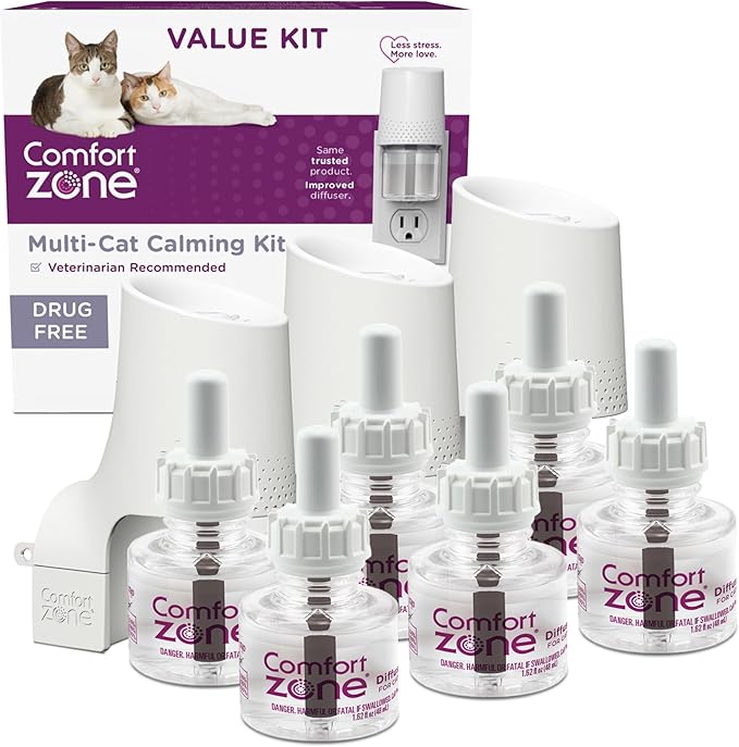 COMFORT ZONE Value Kit; 3 Multicat Diffusers &amp; 6 Refills; Cat Calming Pheromone; Reduce Stress, Aggression, Fighting, Urine Marking, Scratching
