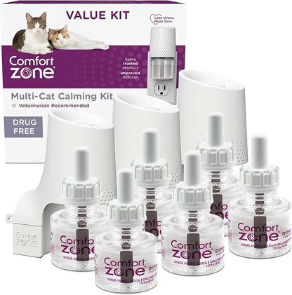 COMFORT ZONE Value Kit; 3 Multicat Diffusers &amp; 6 Refills; Cat Calming Pheromone; Reduce Stress, Aggression, Fighting, Urine Marking, Scratching