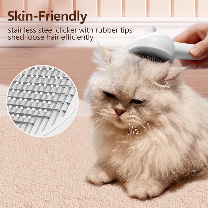 L&amp;W BROS. Steam Grooming Brush for Shedding and Detangling – Self-Cleaning Steamy Pet Brush with Mist Spray for Long-Haired Cats and Small Dogs (White)