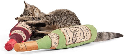 KittiLush 2-Pack Organic Silvervine Catnip Substitute Toys for Cats &amp; Kittens | 100% All-Natural Wild Harvested Silvervine | 2 Refillable Wine Bottle Kicker Cat Toys
