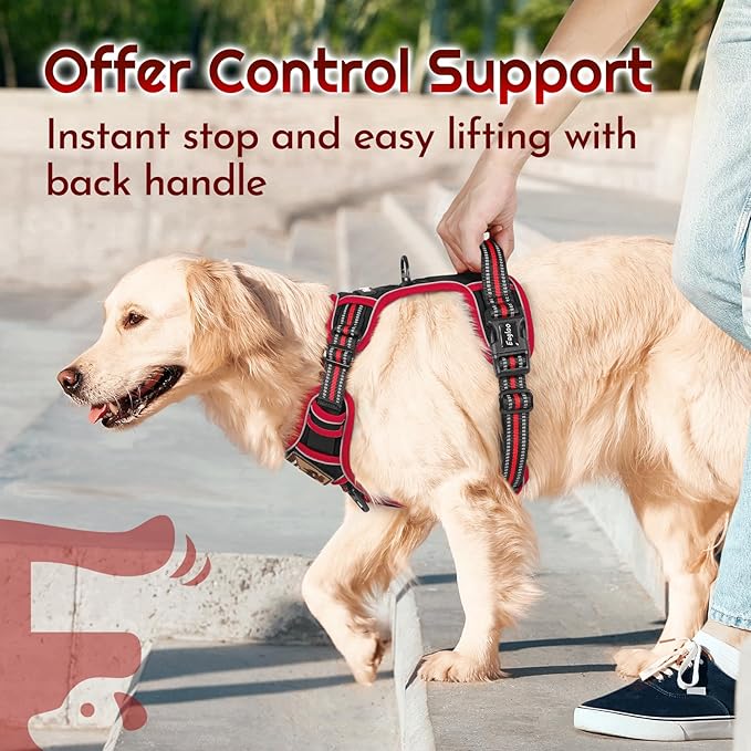 Eagloo Dog Harness Small Sized, Easy Wearing with 3 Buckles, Adjustable No Pull Pet Harness with 2 Rings for Walking, No Chock Reflective Soft Padded Vest with Control Handle, Black &amp; Red, S