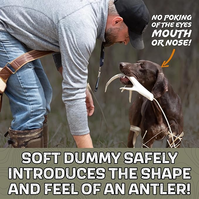 DogBone Shed Hunting Dog Training Kit – Train Your Puppy to Find Deer Antlers - Includes 2 oz Scent for Nosework &amp; Flexible Floating Dummy for Retrieving - Perfect for Whitetail Hunters
