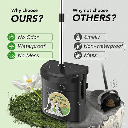 UPSKY Dog Pooper Scooper Swivel Bin &amp; Rake Kit with 100 Waste Bags,33.4" Stainless Steel Long Handle Heavy Duty Pet Poop Shovel for Large Medium Small Dogs, Odor-Proof Lid for Yard/Lawn/Outdoor Use