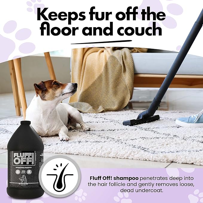Fluff Off! by Girl With The Dogs, Natural Deshedding Dog &amp; Cat Shampoo, 1 Gal, Made in USA, 8 Wks+
