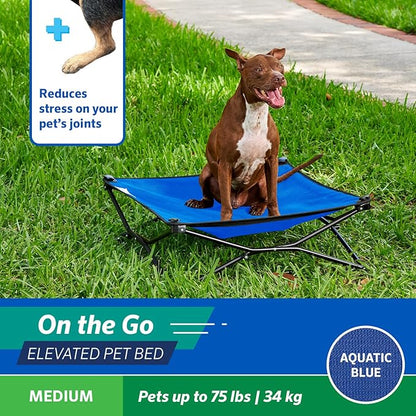 Coolaroo On-The-Go Elevated Dog Bed - Foldable Pop-Up Travel Dog Bed with Breathable, Moisture-Resistant Fabric, Carry Bag Included, Lightweight &amp; Portable, Aquatic Blue, Medium
