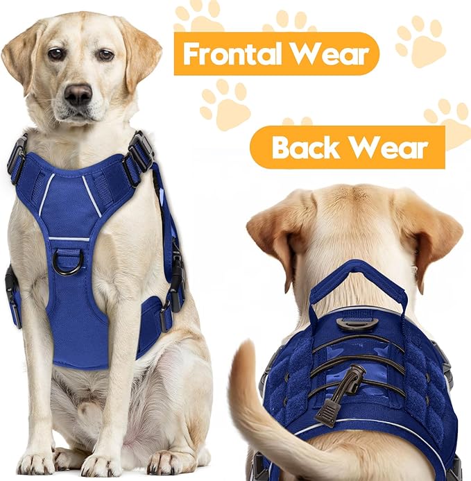 Heavy-Duty Tactical Dog Harness for Large Dogs, No Pull Adjustable Reflective Pet Vest with Molle System, K9 Military-Grade Control for Service Training, Outdoor &amp; 10+ Breeds, Dazzling Blue, Small