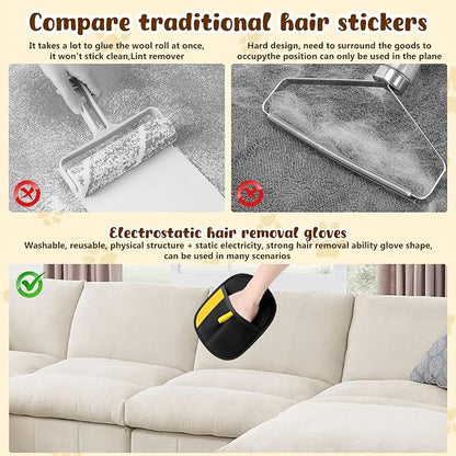 Atsy Pet Hair Removal Glove for Cats &amp; Dogs,Electrostatic Pet Hair Removal Gloves,Reusable Pet Hair Removal Tool,Cat Grooming Gloves for Hair Removal for Couch, Furniture, Carpet, Curtain(2PCS)