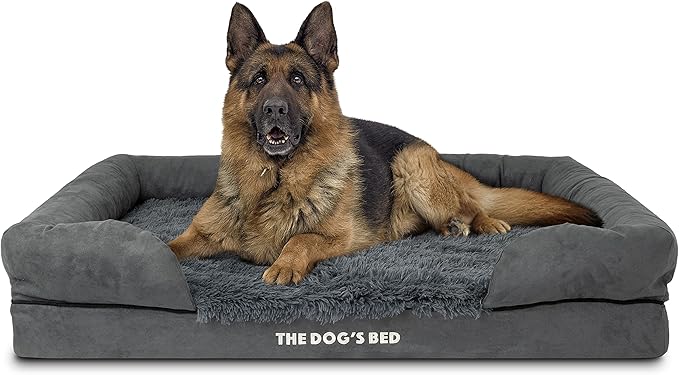 The Dog’s Bed, XL Grey Fur 43.5x34,Memory Foam, Pain Relief: Arthritis, Hip &amp; Elbow Dysplasia, Post Surgery, Lameness, Supportive, Calming, Waterproof Washable Cover, Veterinary Approved