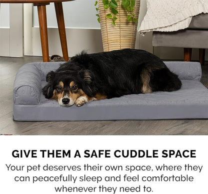 Furhaven Cooling Gel Dog Bed for Large/Medium Dogs w/ Removable Bolsters &amp; Washable Cover, For Dogs Up to 55 lbs - Pinsonic Quilted Paw L Shaped Chaise - Titanium, Large