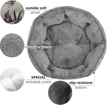 Asvin Small Dog Bed for Small Dogs, Cat Beds for Indoor Cats, Pet Bed for Puppy and Kitty, Extra Soft &amp; Machine Washable with Anti-Slip &amp; Water-Resistant Oxford Bottom, Grey, 20 inches