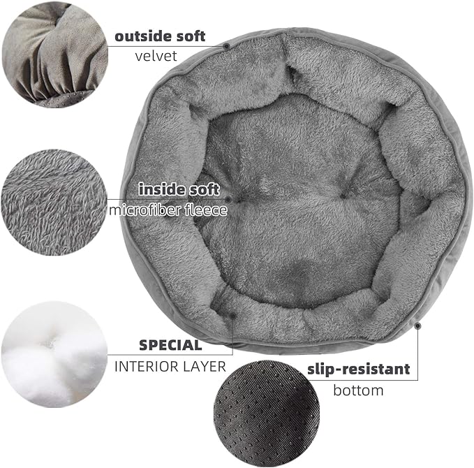 Asvin Medium Dog Bed for Medium Dogs, Cat Beds for Indoor Cats, Pet Bed for Puppy and Kitty, Extra Soft &amp; Machine Washable with Anti-Slip &amp; Water-Resistant Oxford Bottom, Grey, 25 inches