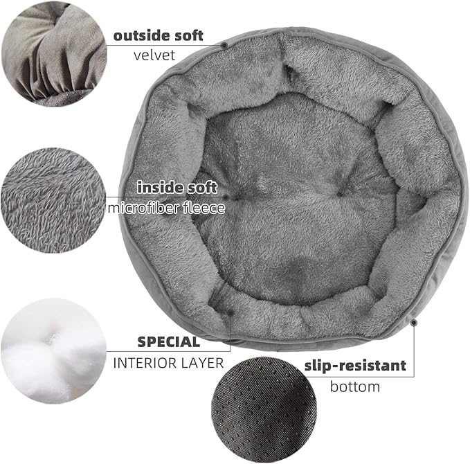 Asvin Large Dog Bed for Large Dogs, Cat Beds for Indoor Cats, Pet Bed for Puppy and Kitty, Extra Soft &amp; Machine Washable with Anti-Slip &amp; Water-Resistant Oxford Bottom, Grey, 35 inches
