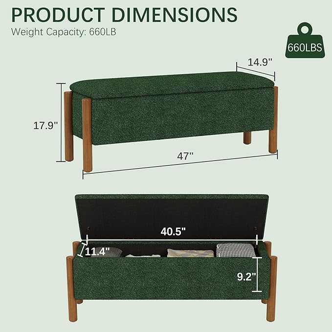 Modern Storage Benches with Walnut Wood Legs, 47&