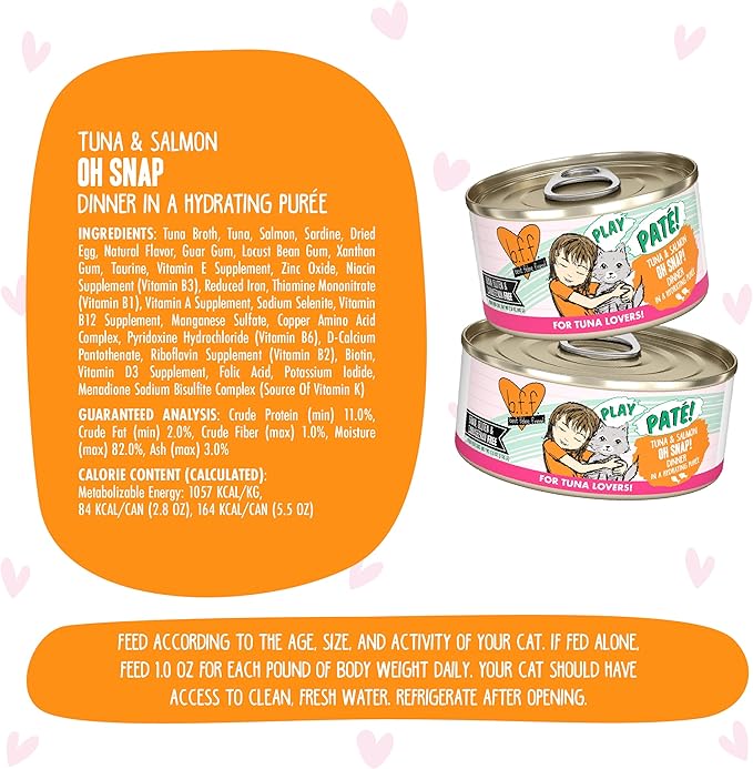 Weruva B.F.F. Play - Best Feline Friend Paté Lovers, Aw Yeah!, Tuna &amp; Salmon Oh Snap! with Tuna &amp; Salmon, 5.5oz Can (Pack of 8)