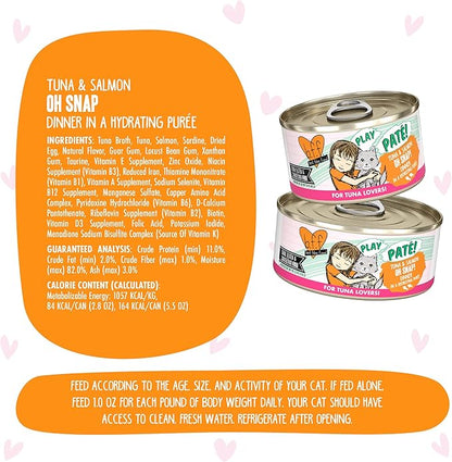 Weruva B.F.F. Play - Best Feline Friend Paté Lovers, Aw Yeah!, Tuna &amp; Salmon Oh Snap! with Tuna &amp; Salmon, 5.5oz Can (Pack of 8)
