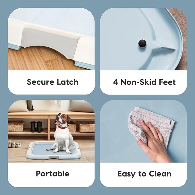 IRIS USA Pee Pad Holder - For Potty Training Regular Sized Dog &amp; Puppy Pee Pads, Secured Latches, Non-Skid Feet, Leak Protection, Fits 22"x22" Pad or Larger, Square, Blue