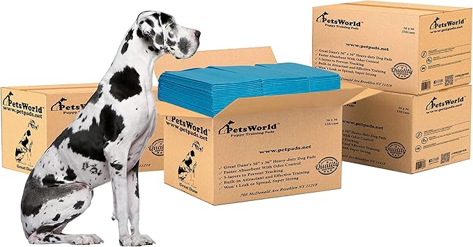 PETSWORLD Giant Dog Potty Pads, Odor-Eliminating, 36" x 36", Ultra Absorbent 5-Layer Leak-Proof Training Pads for Dogs &amp; Cats (36x36, 600 Count)