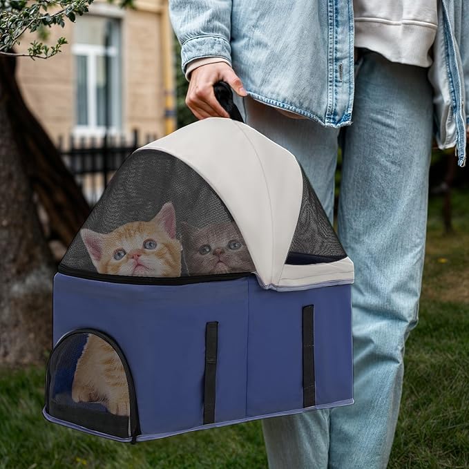 Magshion Foldable Pet Stroller, 3-in-1 Dog Travel Jogger with Detachable Carrier, Cup Holder, Storage Basket, Folding Carrier for Small/Medium Dogs &amp; Cats Up to 33 lbs, Navy Blue