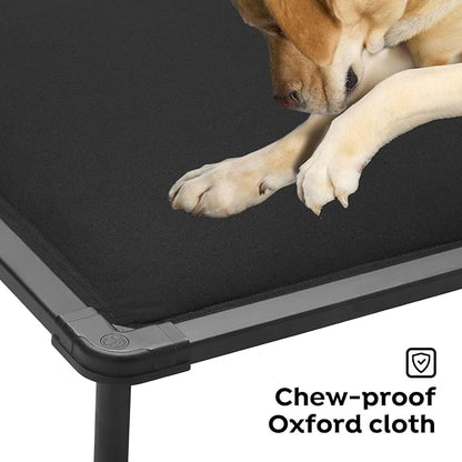 Veehoo Chew Proof Elevated Dog Bed, Durable Raised Pet Cot with Soft PP Cotton-Filled Waterproof Mat, Washable Padded Cot for Indoor, Outdoor &amp; Camping, 35-Inch, Black