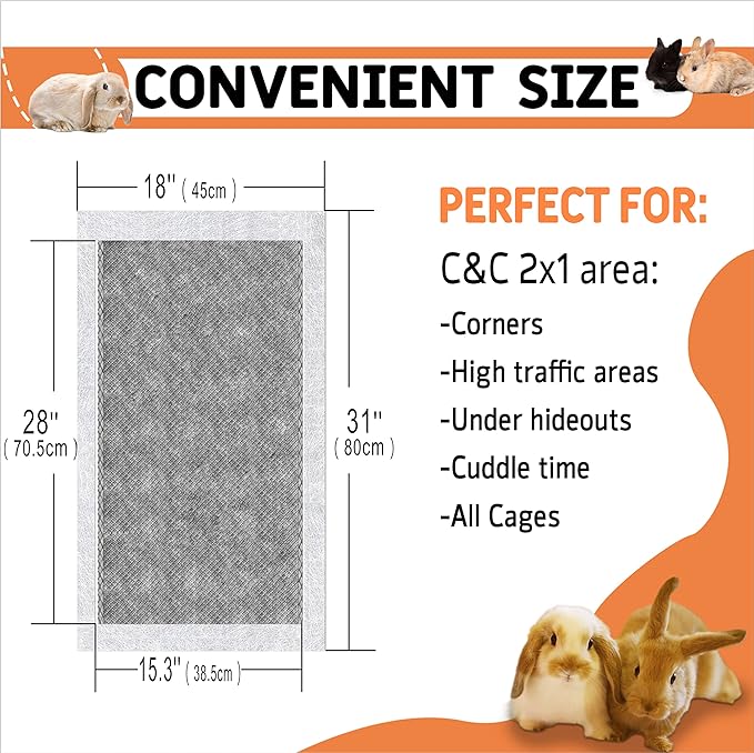 Guinea Pig Bedding, Disposable Guinea Pig Cage Liners, Charcoal Odor Controlling Absorbent Waterproof Pee Pads for Rabbits, Hamster and Other Small Animals. 18&