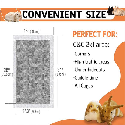 Guinea Pig Bedding, Disposable Guinea Pig Cage Liners, Charcoal Odor Controlling Absorbent Waterproof Pee Pads for Rabbits, Hamster and Other Small Animals. 18&