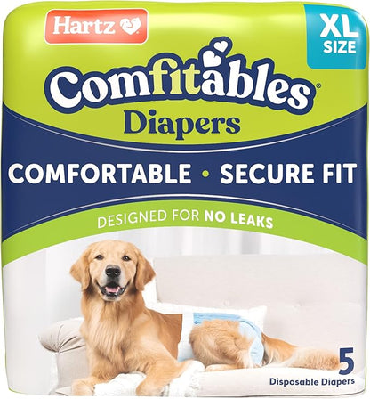 New! Hartz® Comfitables® Disposable Dog Diapers, Size XL 5 count, Comfortable &amp; Secure Fit, Easy to Put On, Super Absorbent Male and Female Diaper