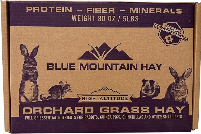 Blue Mountain Hay | Fresh Orchard Grass Hay (5 Pounds) | High Fiber, Soft &amp; Leafy | High-Altitude Hay Pet Food for Rabbits, Guinea Pigs, Chinchillas, Hamsters, and Other Small Pets