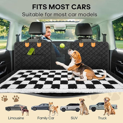 Backseat Pet Bed Mat, Non-Slip Plaid Dog Bed for Car Back Seat, Flannel Backseat Dog Bed, Fit for Backseat Extenders and Trucks SUVs (Black&amp;White, 24.8x54 inch)