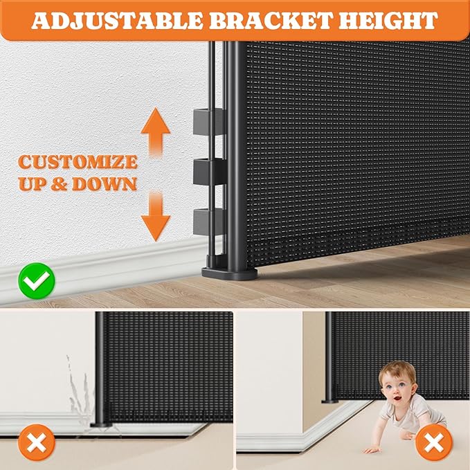 Extra Tall Retractable Baby Gates: 51" High Pet Gate, Extend up to 71" Wide, Mesh Baby Gate with Support Rods Jump-Proof Design for Cats &amp; Large Dogs Tall Dog Cat Gate Indoor Outdoor, Black