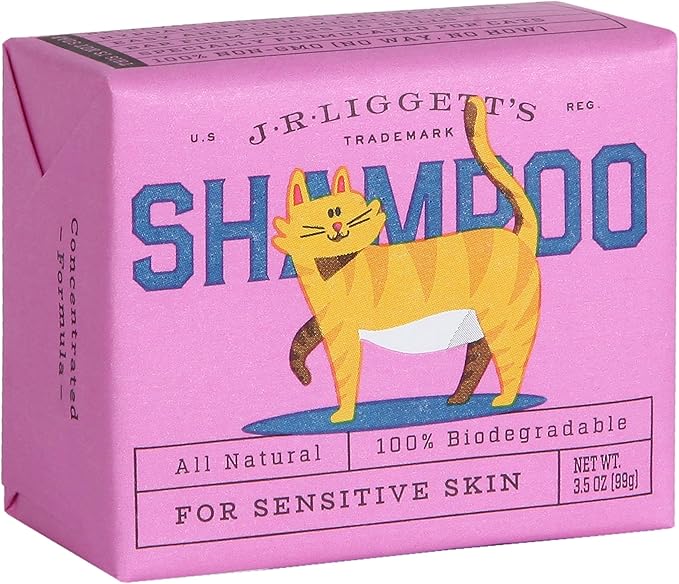 JR Liggett’s Natural Cat Shampoo Bar for Sensitive Skin - 100% Detergent Free, Non-GMO &amp; Biodegradable - Tear-Free, Hypoallergenic Formula Soothes Dry Itchy Skin - Safe for Puppies - 3.5 oz Bar