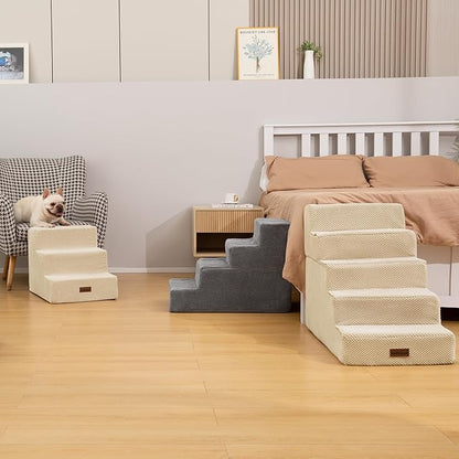 Dog Stairs for Small Dogs &amp; Cats, 3-Step Non-Slip Pet Steps for Couch Sofa and Chair, Grey, 13.6" H