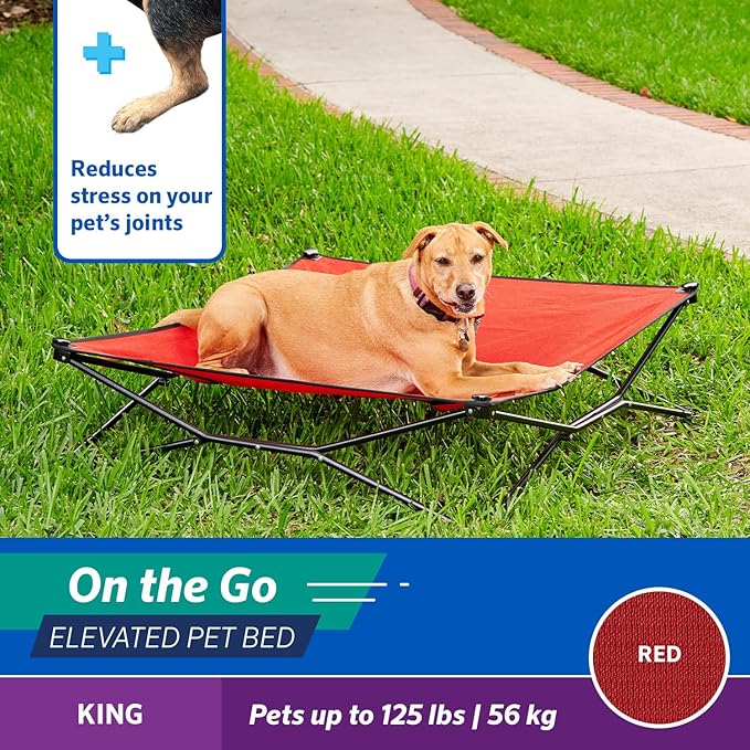 Coolaroo On-The-Go Elevated Dog Bed - Foldable Pop-Up Travel Dog Bed with Breathable, Moisture-Resistant Fabric, Carry Bag Included, Lightweight &amp; Portable, Red, Extra Large