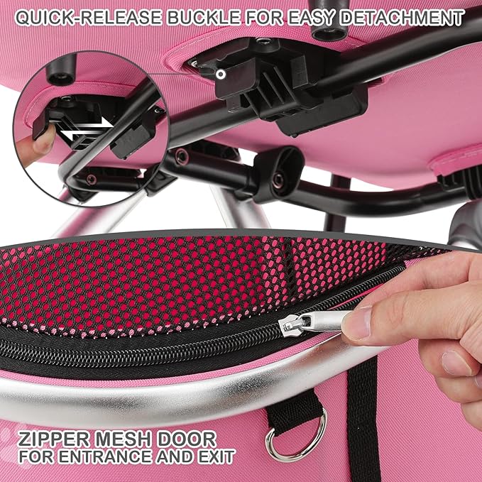MoNiBloom Pet Stroller for Small/Medium Dogs w/Detachable Carrier &amp; Lightweight Aluminum Frame, Folding Jogging Travel Stroller, Pink